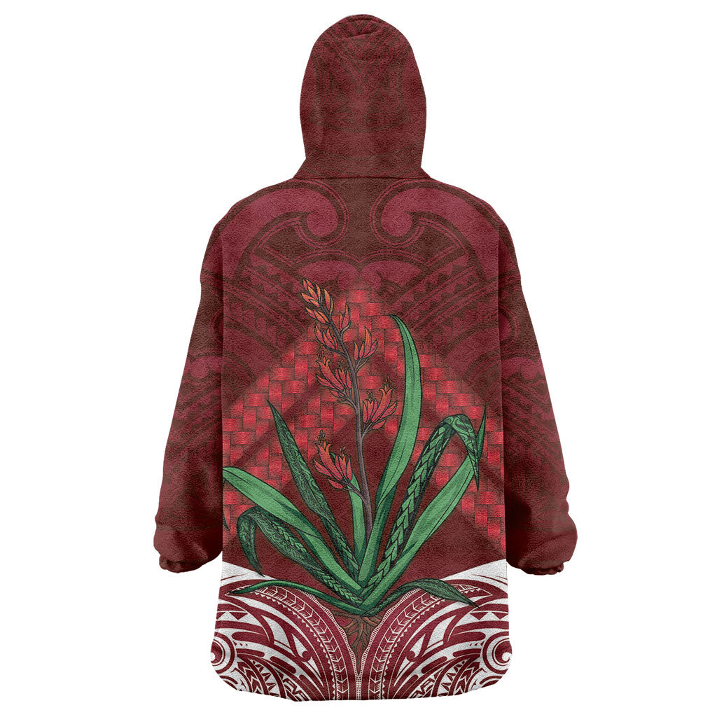 Rongoa Maori New Zealand Harakeke Wearable Blanket Hoodie NZ Weaving Pattern Red