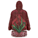 Rongoa Maori New Zealand Harakeke Wearable Blanket Hoodie NZ Weaving Pattern Red