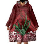 Rongoa Maori New Zealand Harakeke Wearable Blanket Hoodie NZ Weaving Pattern Red