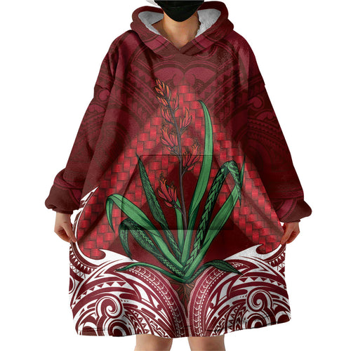 Rongoa Maori New Zealand Harakeke Wearable Blanket Hoodie NZ Weaving Pattern Red