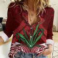Rongoa Maori New Zealand Harakeke Women Casual Shirt NZ Weaving Pattern Red