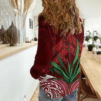 Rongoa Maori New Zealand Harakeke Women Casual Shirt NZ Weaving Pattern Red