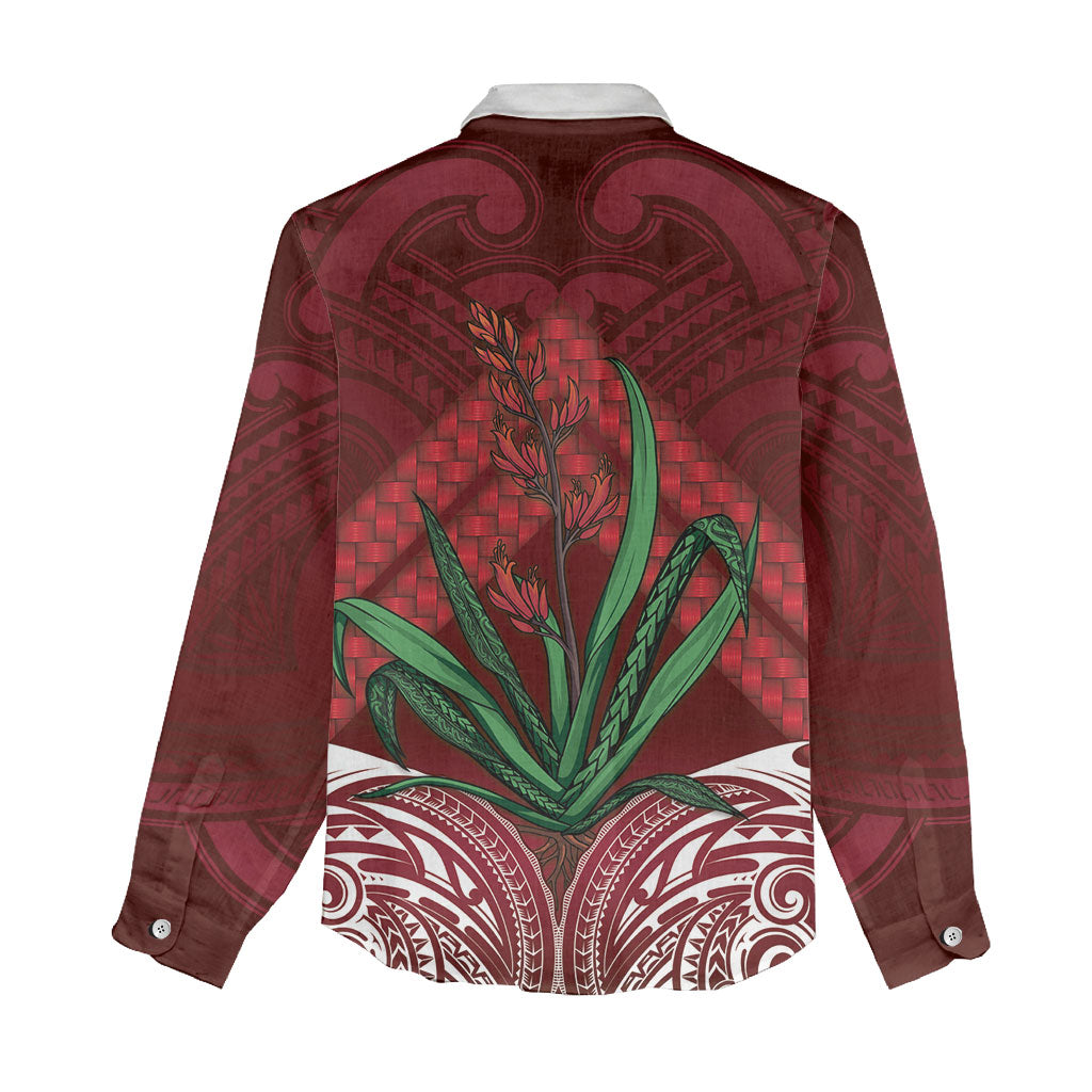 Rongoa Maori New Zealand Harakeke Women Casual Shirt NZ Weaving Pattern Red