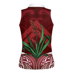 Rongoa Maori New Zealand Harakeke Women Sleeveless Polo Shirt NZ Weaving Pattern Red