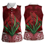 Rongoa Maori New Zealand Harakeke Women Sleeveless Polo Shirt NZ Weaving Pattern Red