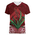 Rongoa Maori New Zealand Harakeke Women V-Neck T-Shirt NZ Weaving Pattern Red