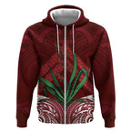 Rongoa Maori New Zealand Harakeke Zip Hoodie NZ Weaving Pattern Red