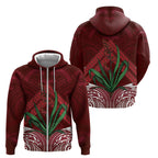 Rongoa Maori New Zealand Harakeke Zip Hoodie NZ Weaving Pattern Red