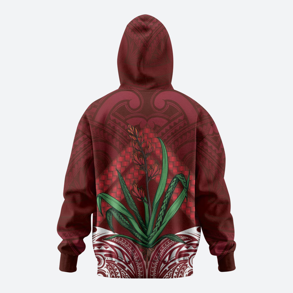Rongoa Maori New Zealand Harakeke Zip Hoodie NZ Weaving Pattern Red