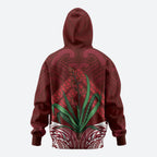 Rongoa Maori New Zealand Harakeke Zip Hoodie NZ Weaving Pattern Red