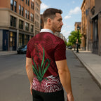Rongoa Maori New Zealand Harakeke Zipper Polo Shirt NZ Weaving Pattern Red