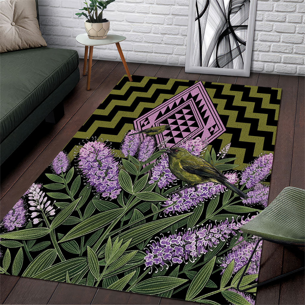 Rongoa Maori New Zealand Koromiko Area Rug NZ Hebe Korimako Bellbird Poutama