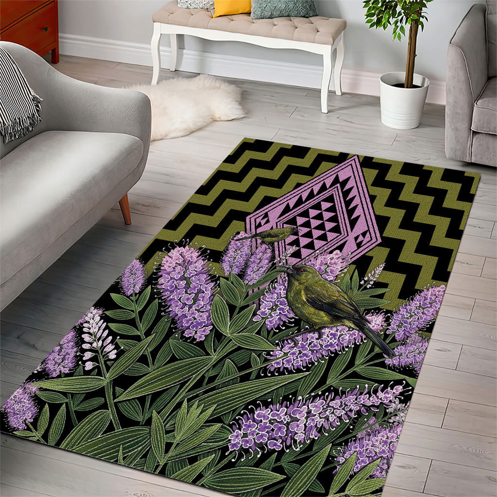 Rongoa Maori New Zealand Koromiko Area Rug NZ Hebe Korimako Bellbird Poutama
