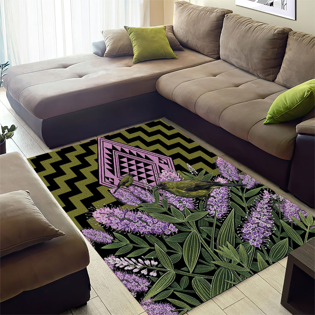 Rongoa Maori New Zealand Koromiko Area Rug NZ Hebe Korimako Bellbird Poutama