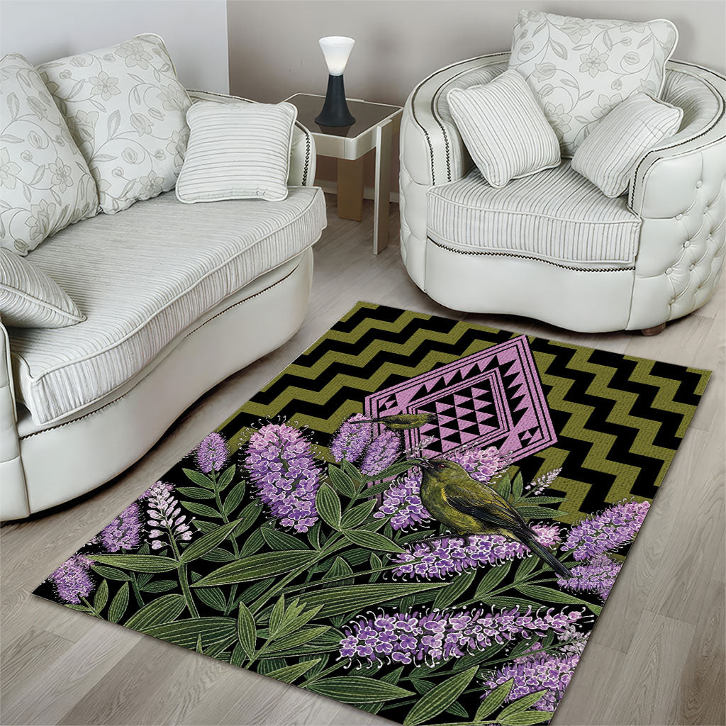 Rongoa Maori New Zealand Koromiko Area Rug NZ Hebe Korimako Bellbird Poutama
