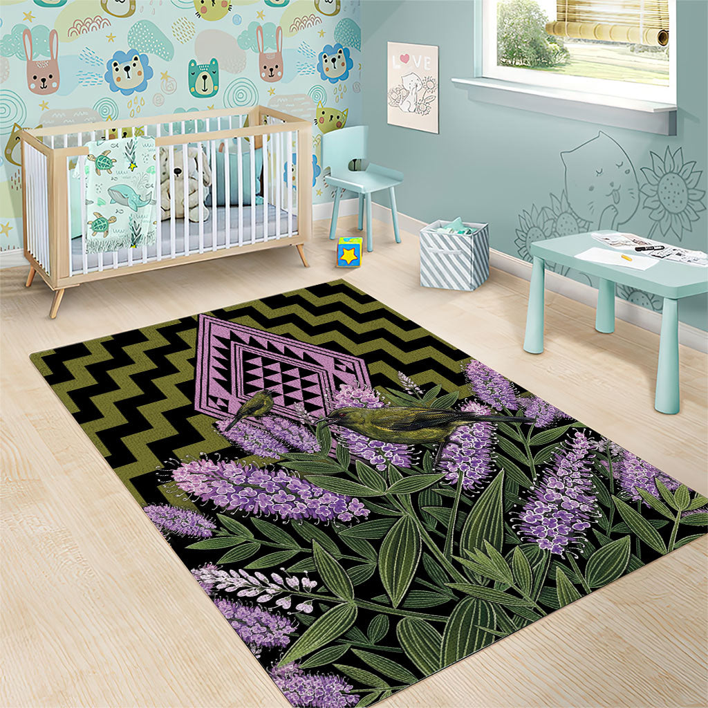 Rongoa Maori New Zealand Koromiko Area Rug NZ Hebe Korimako Bellbird Poutama