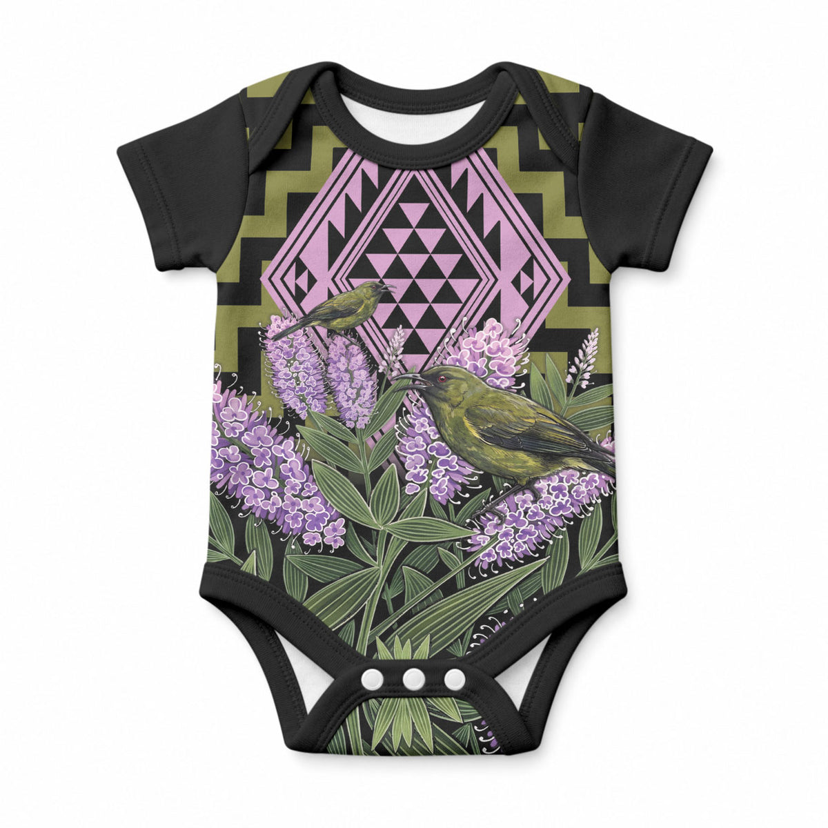 Rongoa Maori New Zealand Koromiko Baby Onesie NZ Hebe Korimako Bellbird Poutama