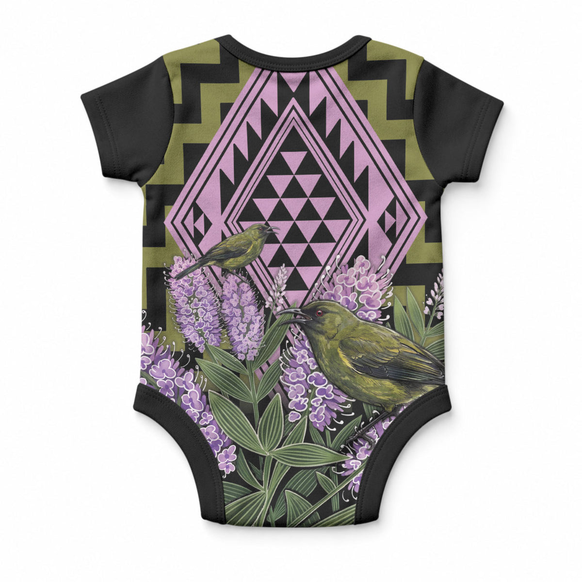 Rongoa Maori New Zealand Koromiko Baby Onesie NZ Hebe Korimako Bellbird Poutama