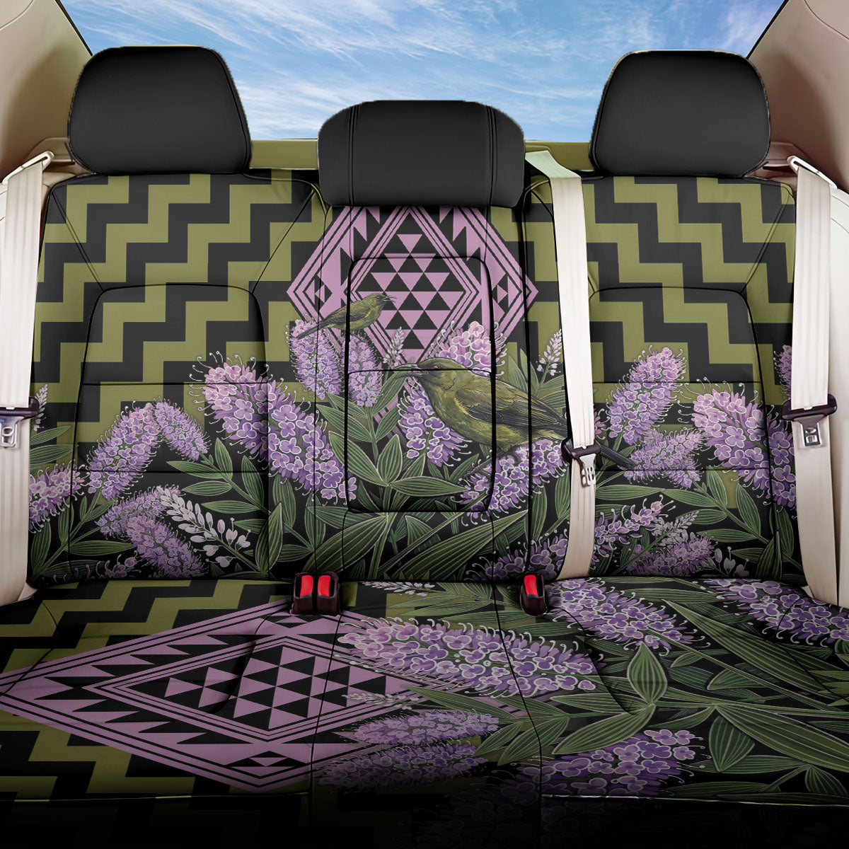 Rongoa Maori New Zealand Koromiko Back Car Seat Cover NZ Hebe Korimako Bellbird Poutama