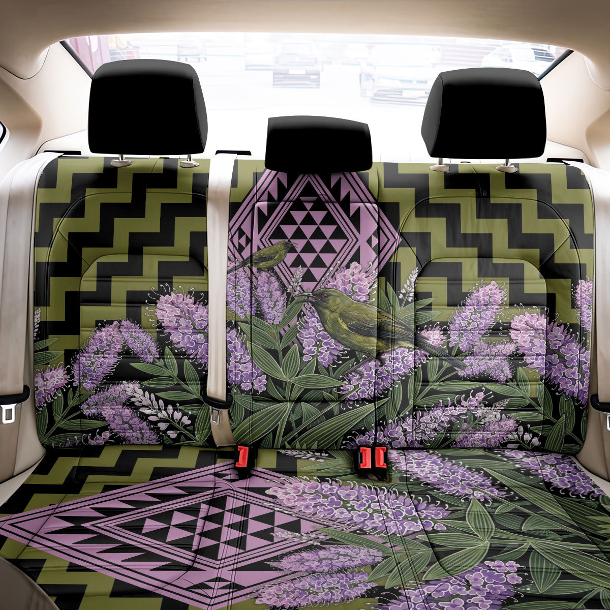 Rongoa Maori New Zealand Koromiko Back Car Seat Cover NZ Hebe Korimako Bellbird Poutama