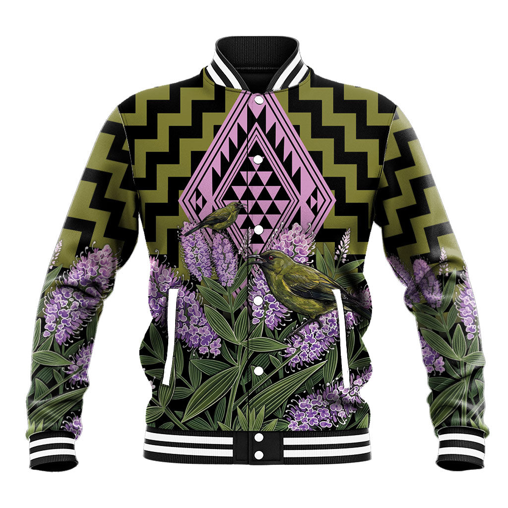 Rongoa Maori New Zealand Koromiko Baseball Jacket NZ Hebe Korimako Bellbird Poutama