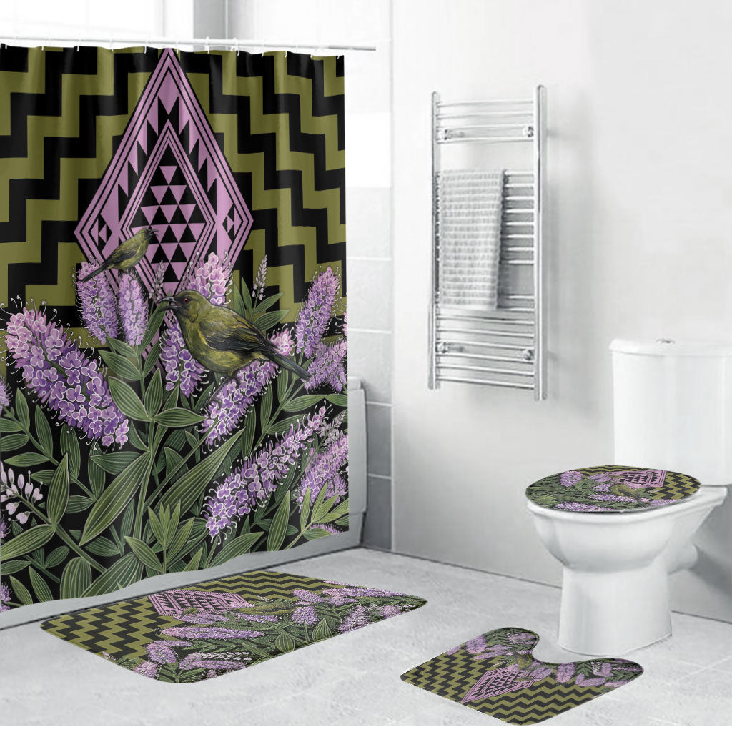 Rongoa Maori New Zealand Koromiko Bathroom Set NZ Hebe Korimako Bellbird Poutama
