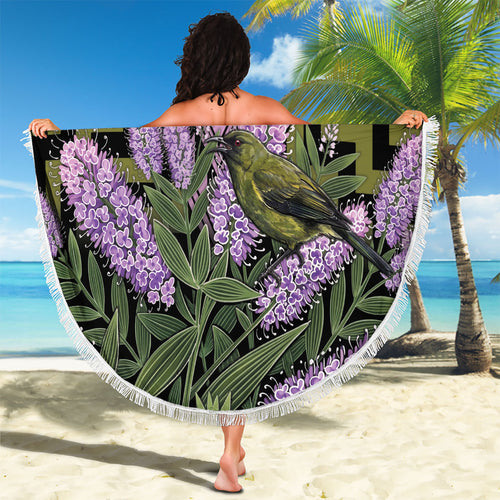 Rongoa Maori New Zealand Koromiko Beach Blanket NZ Hebe Korimako Bellbird Poutama