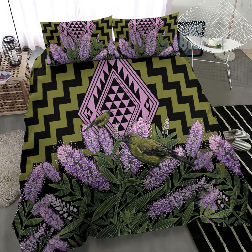 Rongoa Maori New Zealand Koromiko Bedding Set NZ Hebe Korimako Bellbird Poutama