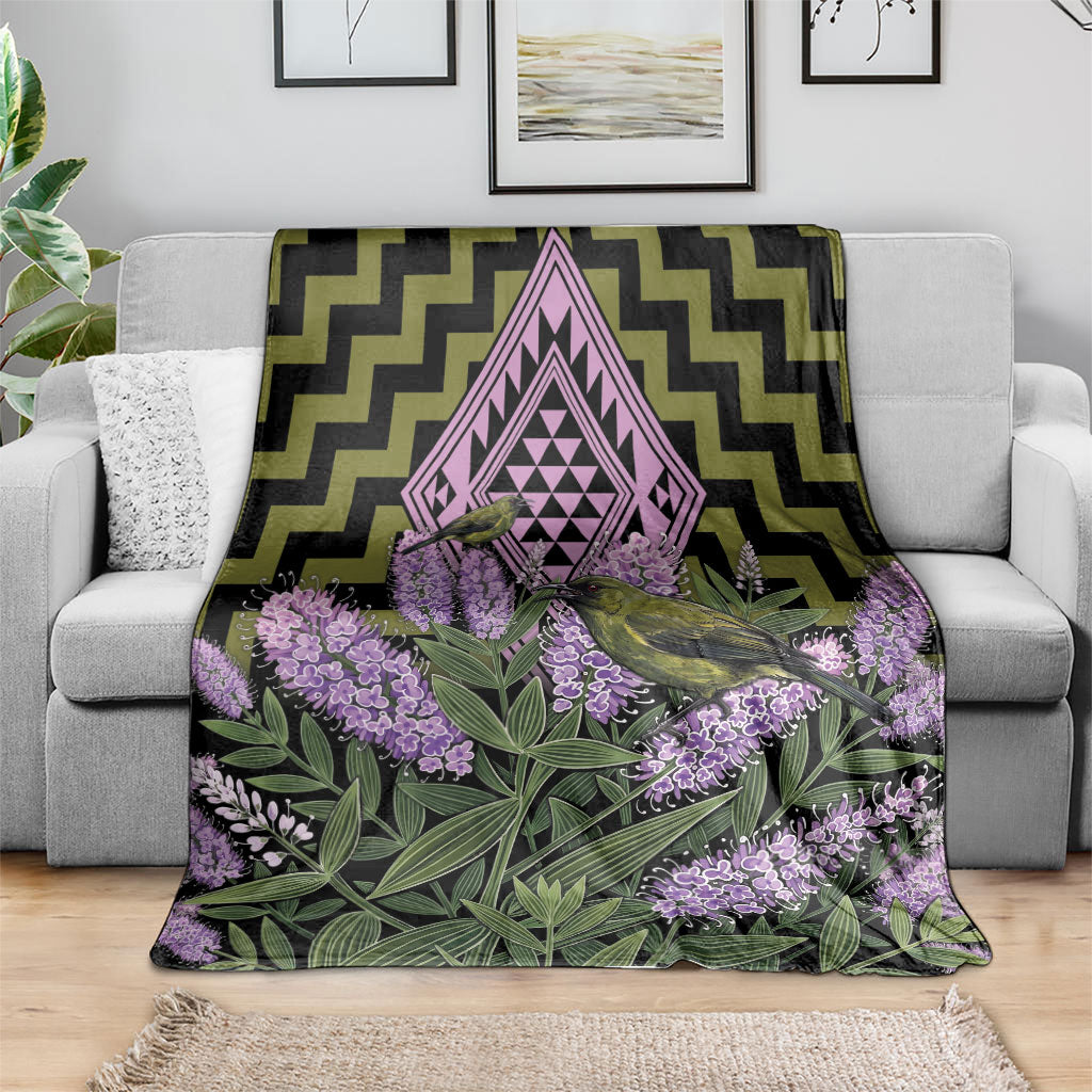 Rongoa Maori New Zealand Koromiko Blanket NZ Hebe Korimako Bellbird Poutama