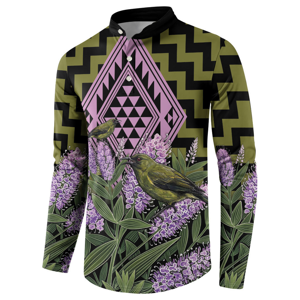 Rongoa Maori New Zealand Koromiko Button Sweatshirt NZ Hebe Korimako Bellbird Poutama