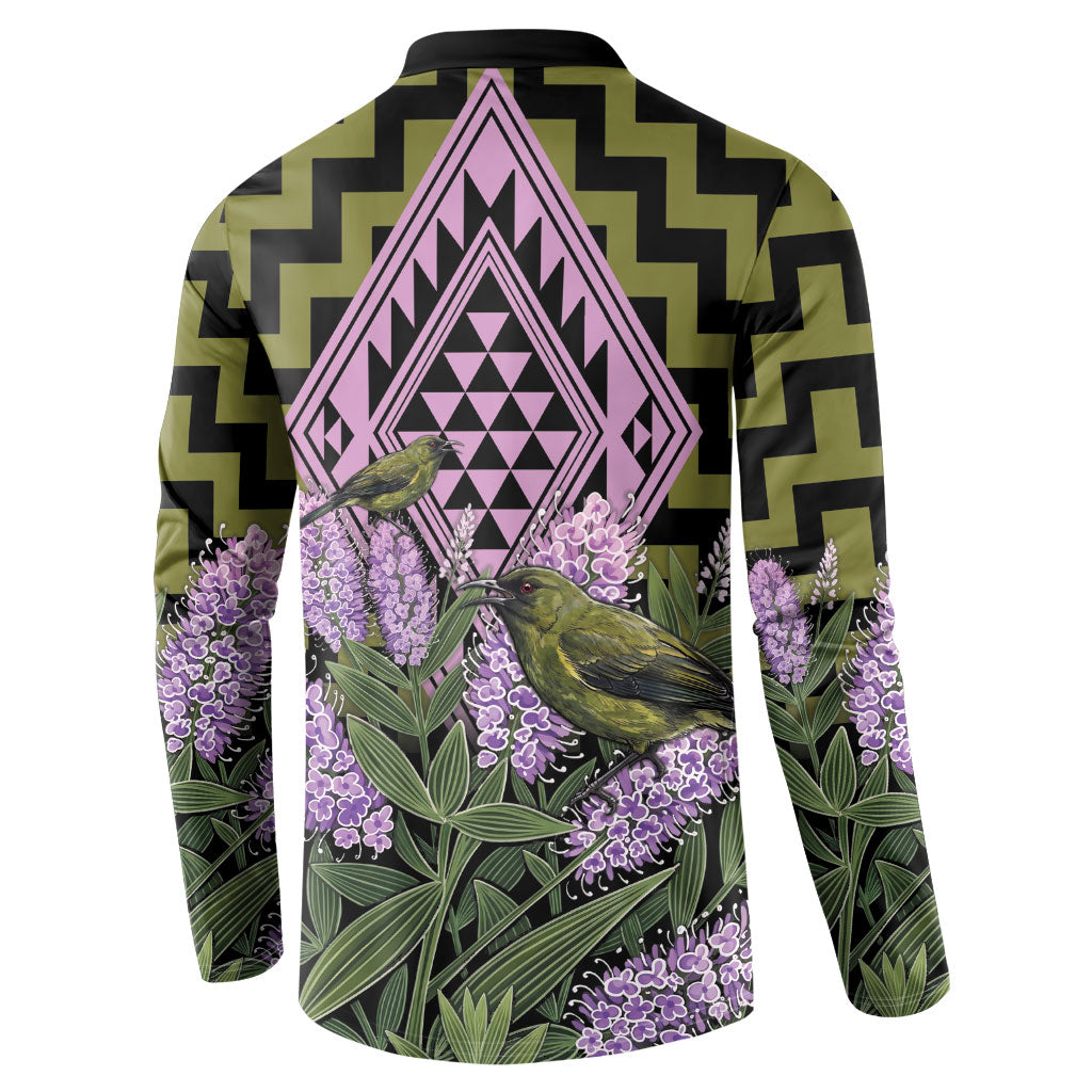 Rongoa Maori New Zealand Koromiko Button Sweatshirt NZ Hebe Korimako Bellbird Poutama