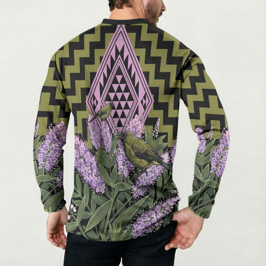 Rongoa Maori New Zealand Koromiko Button Sweatshirt NZ Hebe Korimako Bellbird Poutama
