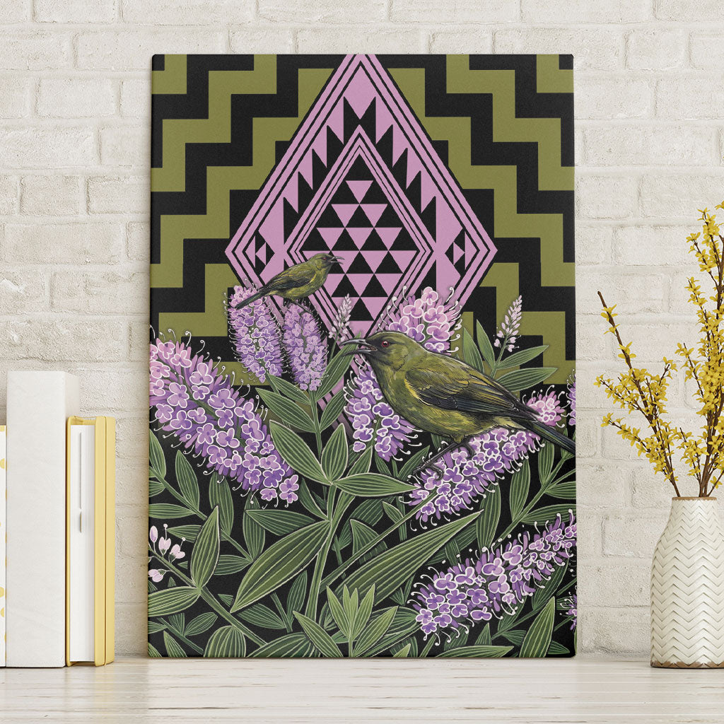 Rongoa Maori New Zealand Koromiko Canvas Wall Art NZ Hebe Korimako Bellbird Poutama