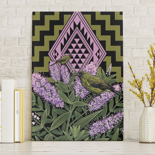 Rongoa Maori New Zealand Koromiko Canvas Wall Art NZ Hebe Korimako Bellbird Poutama