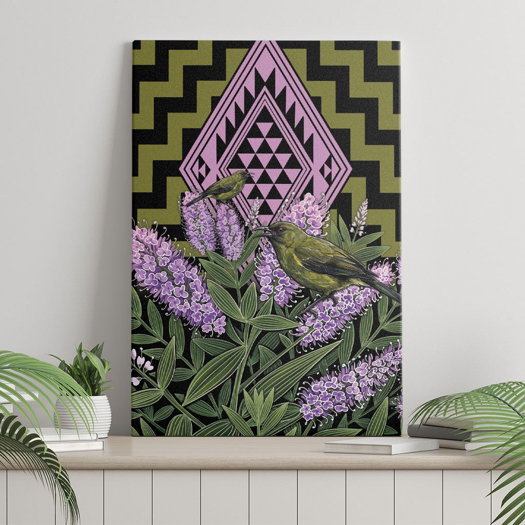 Rongoa Maori New Zealand Koromiko Canvas Wall Art NZ Hebe Korimako Bellbird Poutama