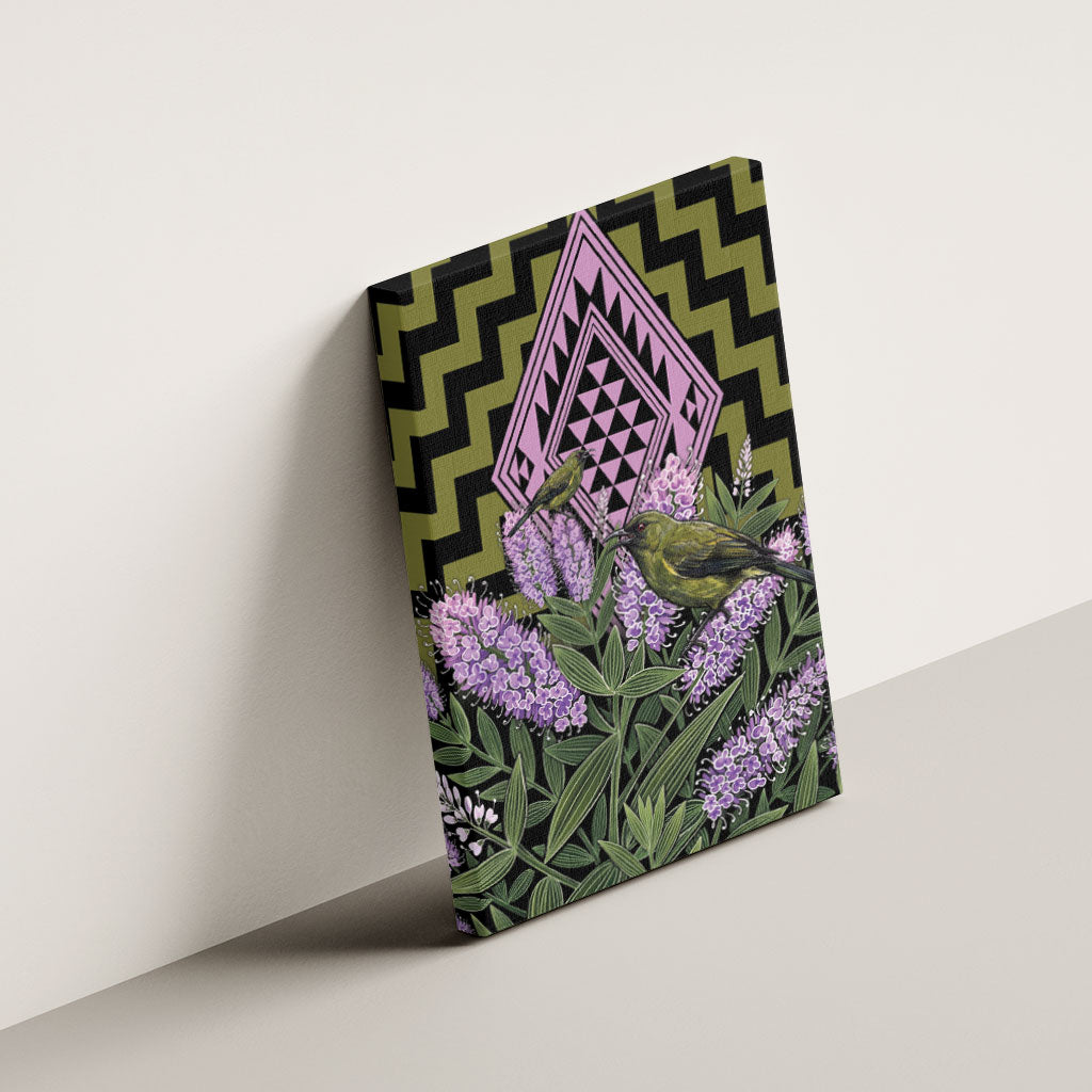 Rongoa Maori New Zealand Koromiko Canvas Wall Art NZ Hebe Korimako Bellbird Poutama
