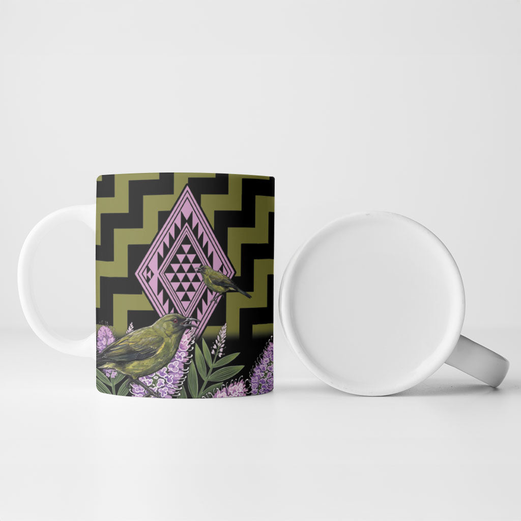 Rongoa Maori New Zealand Koromiko Ceramic Mug NZ Hebe Korimako Bellbird Poutama