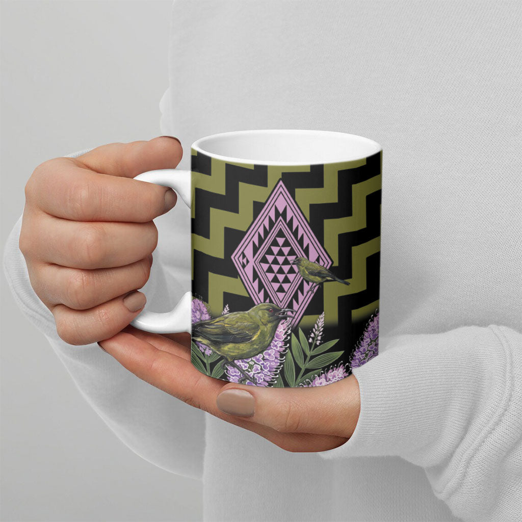 Rongoa Maori New Zealand Koromiko Ceramic Mug NZ Hebe Korimako Bellbird Poutama