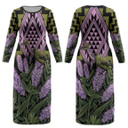 Rongoa Maori New Zealand Koromiko Couples Matching Long Sleeve Bodycon Dress and Long Sleeve Button Shirt NZ Hebe Korimako Bellbird Poutama
