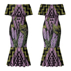 Rongoa Maori New Zealand Koromiko Couples Matching Mermaid Dress and Hawaiian Shirt NZ Hebe Korimako Bellbird Poutama