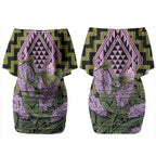 Rongoa Maori New Zealand Koromiko Couples Matching Off Shoulder Short Dress and Long Sleeve Button Shirt NZ Hebe Korimako Bellbird Poutama