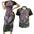 Rongoa Maori New Zealand Koromiko Couples Matching Short Sleeve Bodycon Dress and Hawaiian Shirt NZ Hebe Korimako Bellbird Poutama