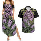 Rongoa Maori New Zealand Koromiko Couples Matching Summer Maxi Dress and Hawaiian Shirt NZ Hebe Korimako Bellbird Poutama