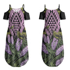 Rongoa Maori New Zealand Koromiko Couples Matching Summer Maxi Dress and Hawaiian Shirt NZ Hebe Korimako Bellbird Poutama