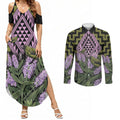 Rongoa Maori New Zealand Koromiko Couples Matching Summer Maxi Dress and Long Sleeve Button Shirt NZ Hebe Korimako Bellbird Poutama