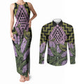 Rongoa Maori New Zealand Koromiko Couples Matching Tank Maxi Dress and Long Sleeve Button Shirt NZ Hebe Korimako Bellbird Poutama