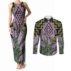 Rongoa Maori New Zealand Koromiko Couples Matching Tank Maxi Dress and Long Sleeve Button Shirt NZ Hebe Korimako Bellbird Poutama