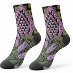 Rongoa Maori New Zealand Koromiko Crew Socks NZ Hebe Korimako Bellbird Poutama