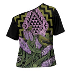 Rongoa Maori New Zealand Koromiko Cross Shoulder Shirt NZ Hebe Korimako Bellbird Poutama