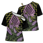 Rongoa Maori New Zealand Koromiko Cross Shoulder Shirt NZ Hebe Korimako Bellbird Poutama